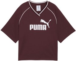 PUMA ESS Relaxed Cropped Football Jersey Dames T-shirt - Ruby Shimmer