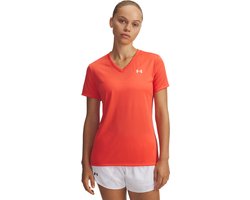 Under Armour Tech SSV- Solid-Rood Dames Sportshirt - Venom Rood - Wit