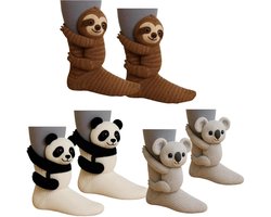 3 paar warme wintervloersokken voor volwassenen, 3D gebreid dierenpatroon, schattige nieuwe dierenvloersokken, handgehaakt, ademend en zweetafstotend ontwerp, comfortabel en warm