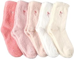 5 paar fleecesokken voor dames - Comfortabele vetersokken - Warme wintersokken - Dikke fleecesokken voor thuisgebruik - Warme wintersokken - Zachte slaapsokken - Loungesokken - Kerstcadeau - Verjaardagscadeau