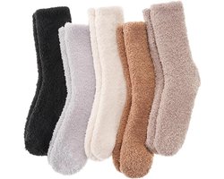 5 Paar - sokken - Warme Fuzzy Fleece Sokken - Huissokken Dames - Warme Winter Sokken- Fluffy Sokken - Slaapsokken - Huissokken - Kousen - warm houden - koraal fleece - Pluche en comfortabel - dikke pluche sokken - middenbuis sokken