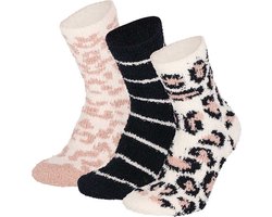 Apollo - Bedsokken dames - Blauw-Roze - 3-Pak - One Size - Slaapsokken - Fluffy sokken - Warme sokken