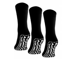 Budino® Huissokken Anti Slip Set - 3 paar - Dikke Antislip Sokken - Gripsokken - Dikke Yoga Pilates Sokken - maat 39-42 - Zwart
