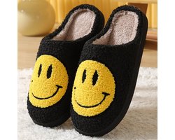 Budino® Smiley Pantoffels - Smiley Sloffen - Pantoffels - Sloffen - Dames en Heren - Zwart - Maat 37/38