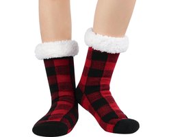 JAXY - Huissokken Dames - Verwarmde Sokken - Anti Slip Sokken - Huissokken - Bedsokken - Warme Sokken - Kerstcadeau Voor Vrouwen - Thermosokken - Dikke Sokken - Fluffy Sokken - Kerstsokken Dames en Heren - Patroon Rood