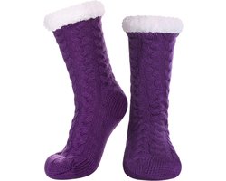 JAXY Huissokken - Huissokken Dames en Heren - Verwarmde sokken - Anti Slip Sokken - Fleece Sokken - Dikke Sokken - Fluffy Sokken - Slofsokken - Warme Sokken - Bedsokken - Gevoerde Sokken - Winter Sokken - Paars