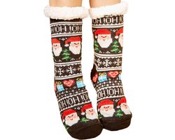 Malinsi® Huissokken Dames & Heren - Ho! Ho! Ho! - Dikke Winter Fleece - Grappige Leuke Fluffy AntiSlip Sokken - Gevoerde Bedsokken Cadeaus Volwassenen - Gekke Slofsokken Cadeautjes - Kerst Funny Cadeau voor Vrouwen & Mannen - Geschenk Kerstsokken