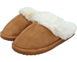 Pantoffels Dames en Heren Fluffy Open Sloffen met Pluche Voering Antislip Zool - Bruin - Maat 40/41