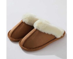 Pantoffels Dames en Heren Fluffy Open Sloffen met Pluche Voering Antislip Zool – Bruin - Maat 42/43