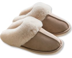 Pantoffels Dames en Heren Fluffy Open Sloffen met Pluche Voering Antislip Zool - Khaki - Maat 42/43