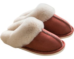 Pantoffels Dames en Heren Fluffy Open Sloffen met Pluche Voering Antislip Zool - Rood - Maat 40/41