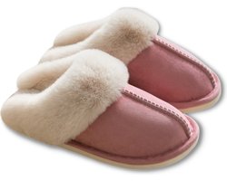 Pantoffels Dames en Heren Fluffy Open Sloffen met Pluche Voering Antislip Zool - Roze - Maat 40/41