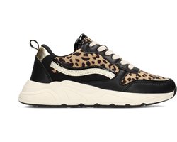 Posh by Poelman CHARLIE Dames Sneakers - Zwart met dierenprint