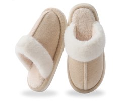 RENALUX Pantoffels Heren en Dames - Sloffen Dames en Heren - Pluche Voering - Antislip Zool - Beige - Maat 40-41