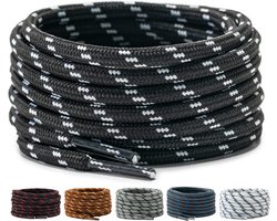 Ronde premium veters voor werk schoenen, wandel schoenen en trekkingschoenen - polyester - ø 4,5 mm - zeer scheurvast - kleur: zwart met wit - lengte: 120 cm