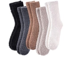 sokken - 5 Paar - Warme Fuzzy Fleece Sokken - Huissokken Dames - Warme Winter Sokken- Fluffy Sokken - Slaapsokken - Huissokken - Kousen - warm houden - koraal fleece - Pluche en comfortabel - dikke pluche sokken - middenbuis sokken