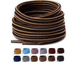 Twee paar ronde veters, versterkt en duurzaam, geschikt voor wandelschoenen, veiligheidsschoenen, trekkingschoenen, enz., 150 cm lang (khaki en zwart).