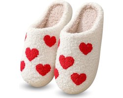 Twenty4seven® Hartjes Pantoffels Dames - Winter Sloffen - Valentijnsdag - Huisschoenen Wit - Maat 39/40