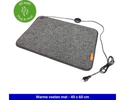 VH Warme voeten mat "Vesuvius" - 40x60 cm - 60W - Antraciet - Plug & Heat - Handige voetschakelaar - Lokaal bijverwarmen - zuinig in gebruik