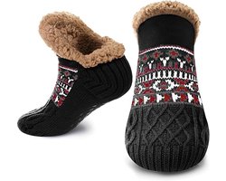Vloer sokken - Warme Wintersokken - Sokken voor Binnen - Pantoffels voor bij de open haard - Warme Antislip Huissokken Volwassenen (Maat 46–49) - Antislip Slippersokken voor Dames en Heren- Dikke Pluche Sokken - Tapijtsokken - Thuis Sokken -zwart