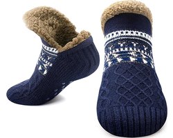 Vloersokken - Warme Wintersokken - Warme Antislip Huissokken Volwassenen (Maat 43–45) - Antislip Slippersokken voor Dames en Heren - Dikke Pluche Sokken - 1 paar - Geschikt voor binnenvloer - Warme wintercadeaus - Marineblauw