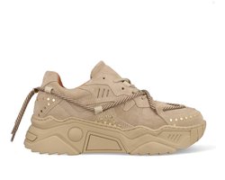 DWRS® Dames Sneakers - Beige - Leer, Suéde - Maat 40 -