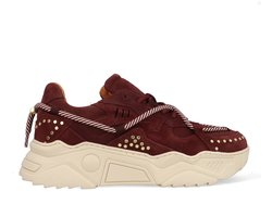 DWRS® Dames Sneakers - Bordeaux - Leer, Suéde - Maat 40 -