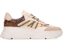 PS Poelman JANA Dames Sneakers - Bruin Met Combinatie - Maat 39