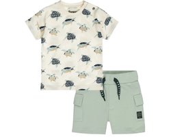 Dirkje kledingset: T-shirt Off White en Short Cargo Santa Monica Soft Sage maat 74