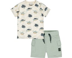 Dirkje kledingset: T-shirt Off White en Short Cargo Santa Monica Soft Sage maat 86