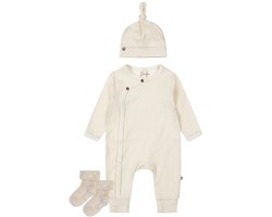 Dirkje - Noppies - Kledingset - Unisex Boxpak met mutsje Offwhite - 1 paar sokjes taupe met werkje - 56
