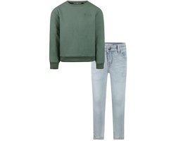 Koko Noko - Kledingset - Basic Collection - Bio Cotton - Blue jeans - Sweater with crewneck Dark Green - Maat 122