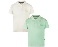 Koko Noko - NOOS-BOYS - Jongens - Biologische katoen - 2 Polo Shirts - Off white - Faded green - Maat 140