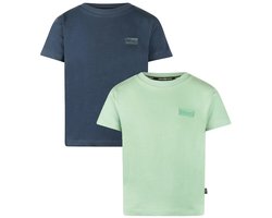 Koko Noko - NOOS-BOYS - Jongens - Biologische katoen - 2 Shirts - Navy - Faded green - Maat 110