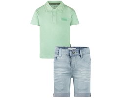 Koko Noko - NOOS-BOYS - Jongens - Biologische katoen - Kledingset - Jeans shorts - Polo Shirt Faded green - Maat 104