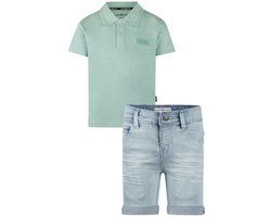 Koko Noko - NOOS-BOYS - Jongens - Biologische katoen - Kledingset - Jeans shorts - Polo Shirt Light blue - Maat 92