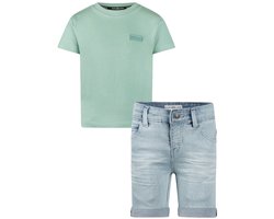 Koko Noko - NOOS-BOYS - Jongens - Biologische katoen - Kledingset - Jeans shorts - Shirt Light blue - Maat 128