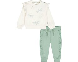 Dirkje Meisjes kledingset: Sweater Off White en Broek Aqua green maat 116