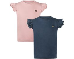 Koko Noko - NOOS-GIRLS-Meisjes - Biologische katoen - 2 Shirts - Navy - Roze - Maat 128