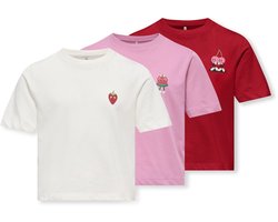 Only 3 t-shirts meisjes - roze rood ecru - KOGrex - maat 122/128