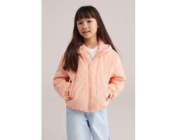 WE Fashion Meisjes gewatteerde jas met capuchon en bloemdetail