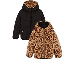 WE Fashion Meisjes reversible jas met imitatiebont en dessin