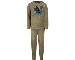 Charlie Choe velours jongens pyjama - Draak - Warme winter kinder pyjama - 164 - Groen - 164
