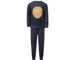 Charlie Choe velours jongens pyjama -Leeuw - Warme winter kinder pyjama - Copy - 164 - Blauw