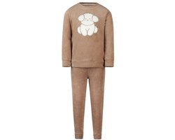 Charlie Choe velours meisjes pyjama -Puppy - Warme winter kinder pyjama - 152 - Bruin