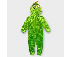 Kinder Onesie Draak – Polar Fleece – Groen – met Capuchon - maat 98/104