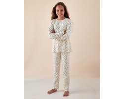 Little Label - emma pyjama meisjes - roosjes blauw - 10Y/134-140 - extra zachte bio-katoen