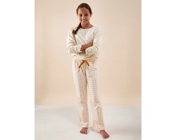 Little Label - kate meisjes pyjama-set - wit bloemetjes verticaal - 10Y/134-140 - extra zachte bio-katoen