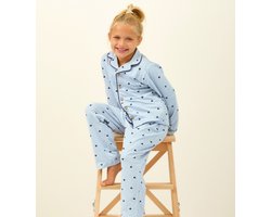 Little Label - klassieke meisjes pyjama lichtblauw hartjes 16Y/170-176 - Zachte BIO Katoen