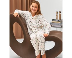 Little Label - klassieke meisjes pyjama wit bloemetjes 10Y/134-140 - Zachte BIO Katoen